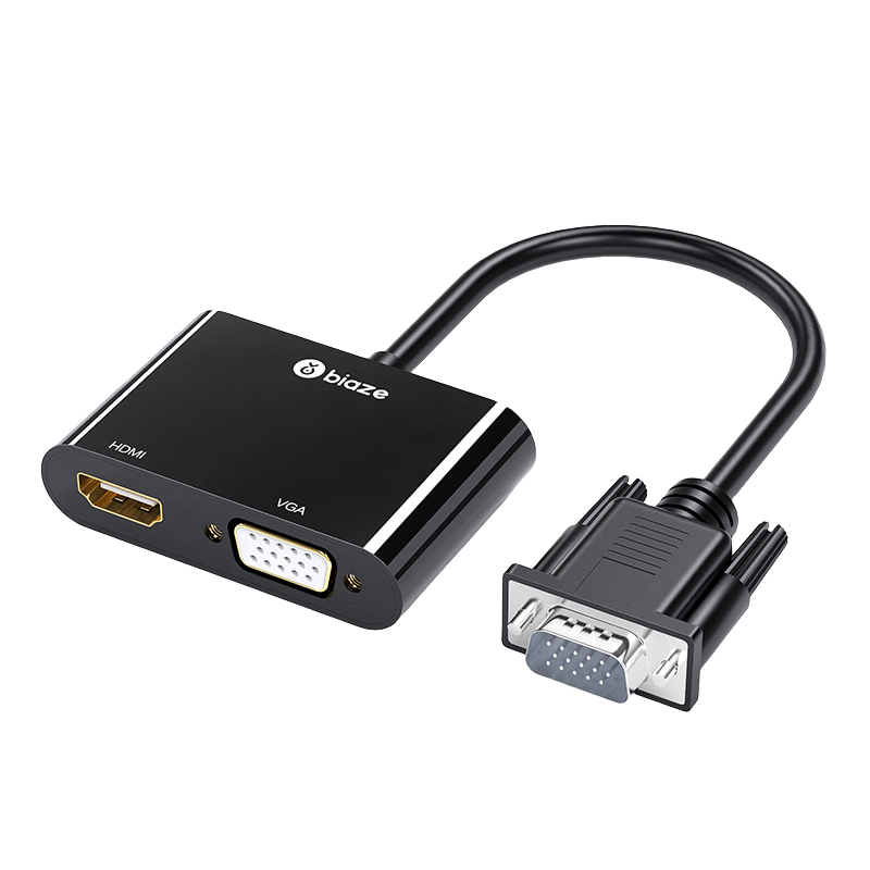 毕亚兹(BIAZE)VGA转HDMI+VGA转换器带音频 一分二分屏器 高清视频扩展同屏器一进二出 台式电脑连接电视投影仪
